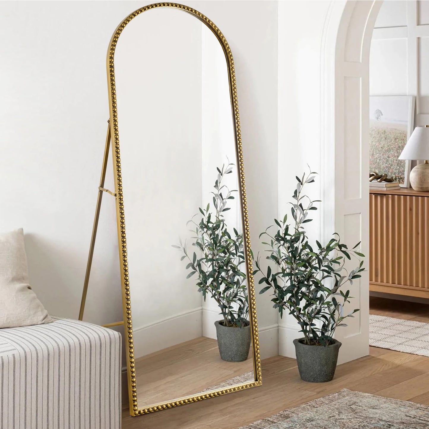 Fobule Arch Full Length Mirror with Stand, 65"x22" Floor Standing Large Dressing Mirror Hanging or Leaning Against Wall for Bedroom Living Room, Antique Gold