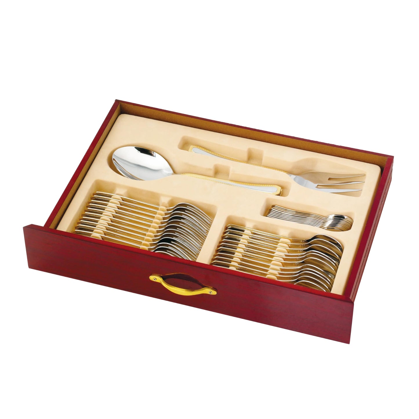 Venezia Collection 75-Pc Luxury Flatware Set for 12 w/Storage Case 24K Gold Premium Dining Cutlery Service - 18/10 Surgical Stainless Steel Silverware Hostess Serving Set in a Chest