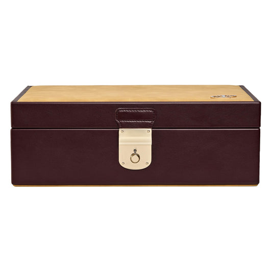 WOLF Philipp Watch and Jewelry Lifestyle Box, Chestnut - Watch Cuff, Cufflink/Ring Tray, Stationery Storage - Ultra-Suede LusterLoc Lining