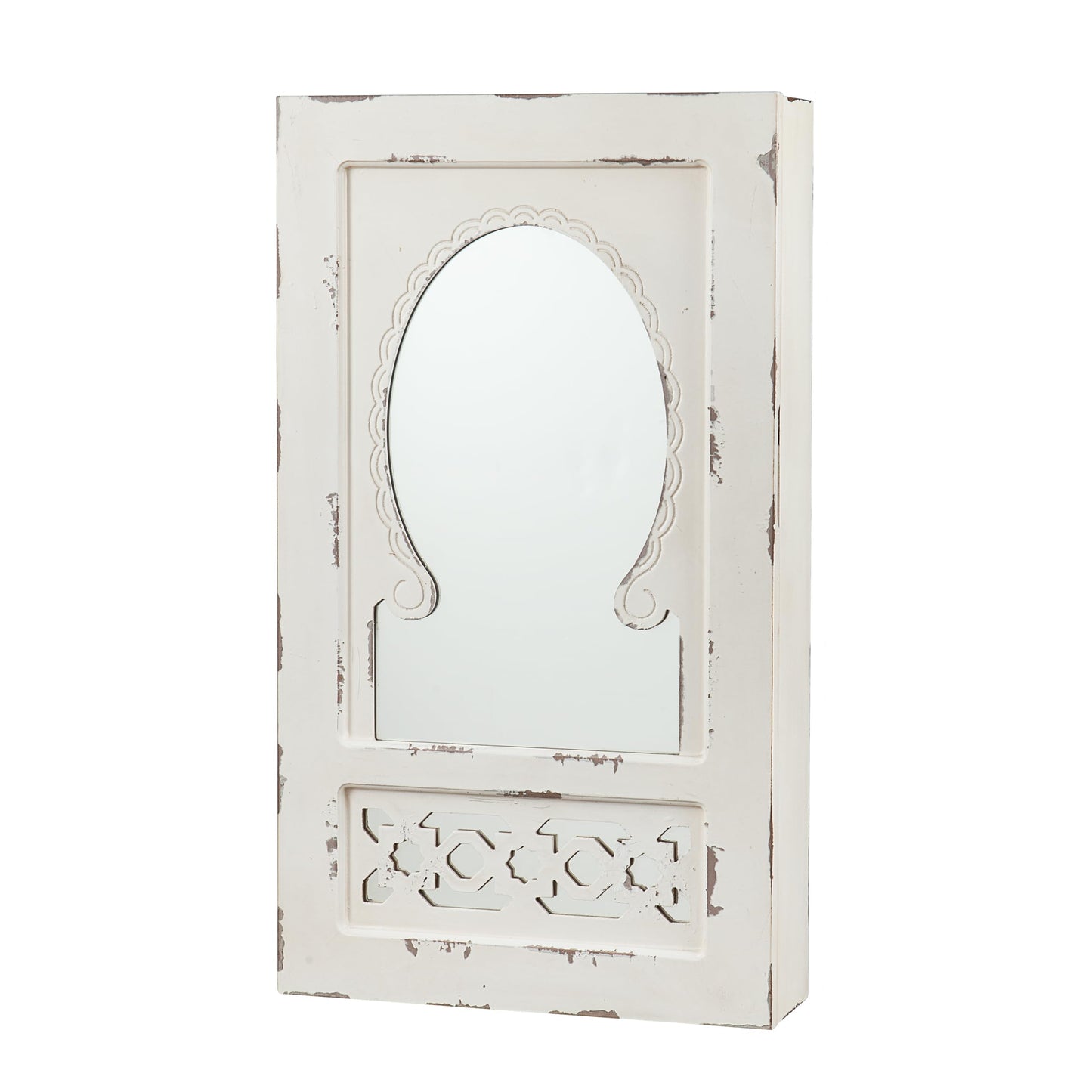 SEI Furniture - Gilmore Shabby Chic Wall Mount Jewelry Mirror - Transitional Design, White Iron and Wood - Fully Assembled - Ideal for Bedroom, Living Room (JS5532)