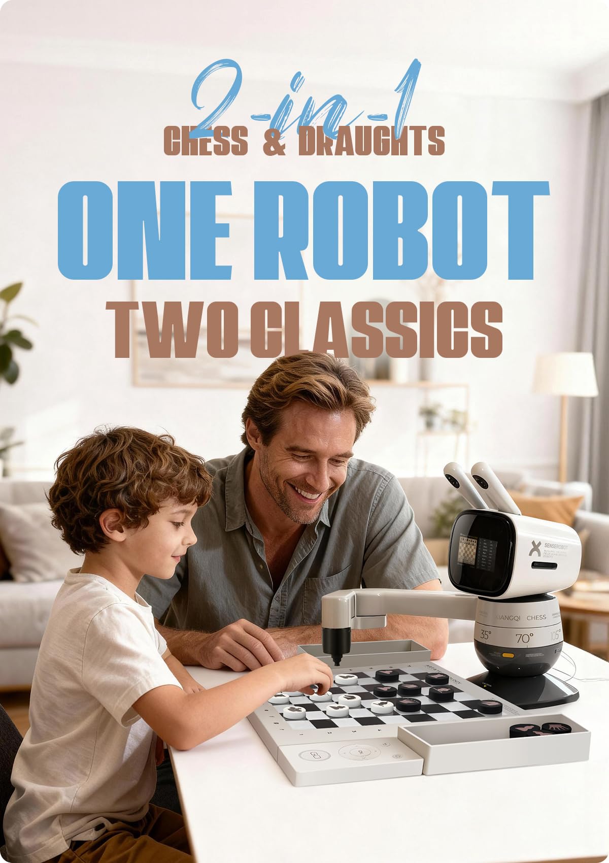 SenseRobot Lite AI Robotic Chess & 10x10 International Draughts Set with Robotic Arm, Electronic Chess Board for Kids & Adults, 25 Levels, 1200+ Lessons, Voice Guidance, Wi-Fi OTA