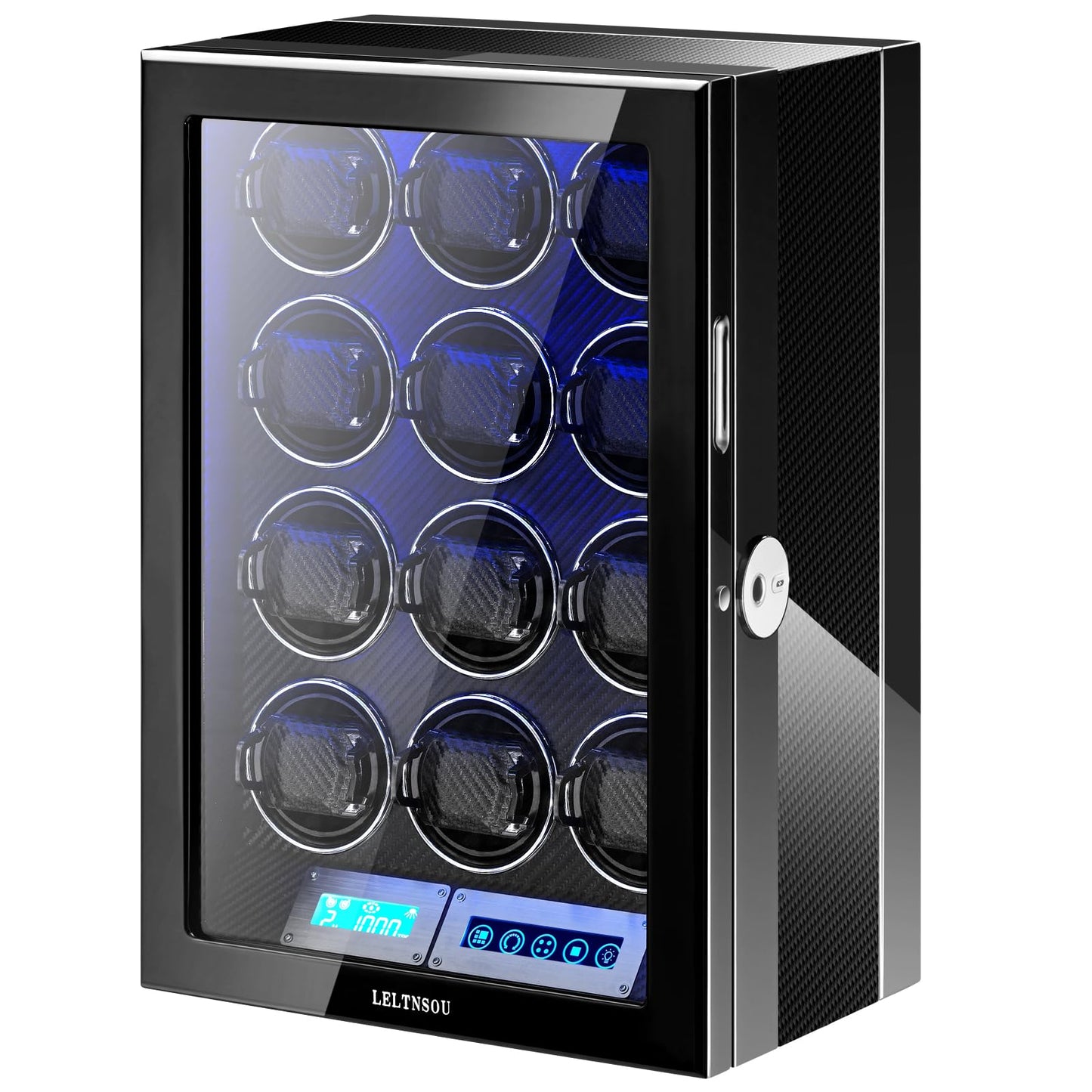LELTNSOU Watch Winder for 12 Winding Spaces Automatic Watches, Ultra-Quiet Japanese Motors, Built-in LED Illumination and LCD Touchscreen Control