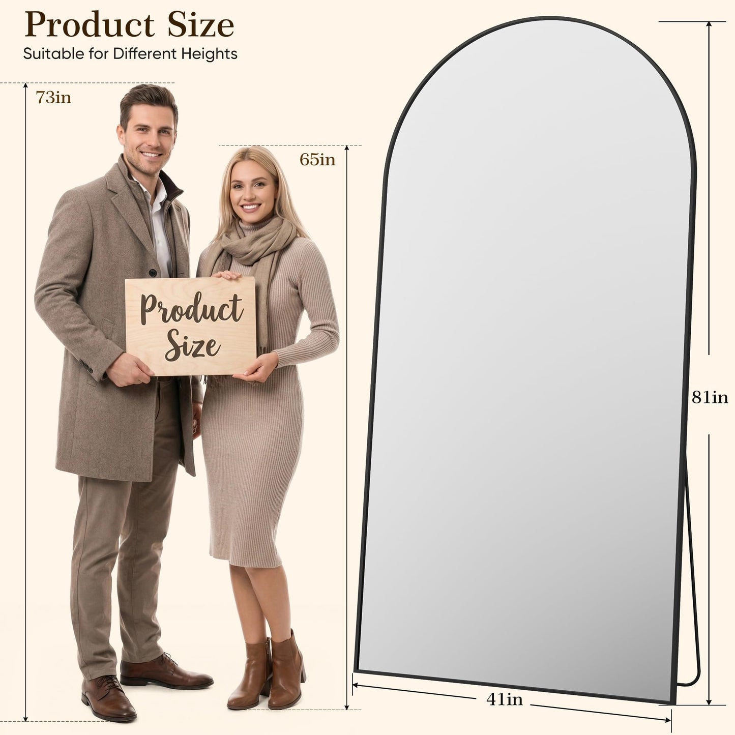 Homsion 81"x41" Arched Full Length Mirror with Stand, Free Standing Leaning Wall Mounted Aluminum Alloy Frame Mirror for Bedroom Living Room Cloakroom, Black