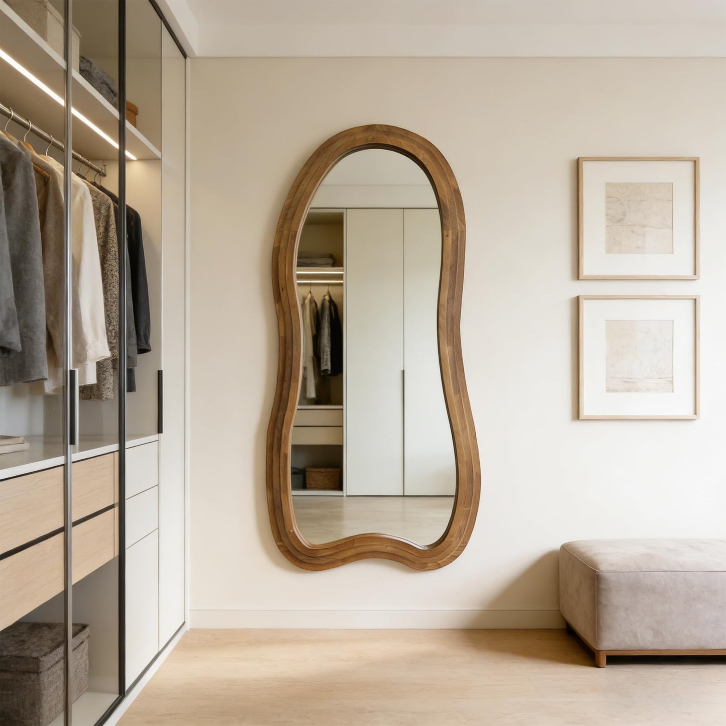 DAOYIJIAJU Irregular Floor Mirror, 67"x31.5" Large Wavy Mirrors with Triple Layer Solid Wood Frame, Premium Asymmetrical Full Length Mirror for Living Room Entryway Hallway Bedroom, Leaning/Hanging