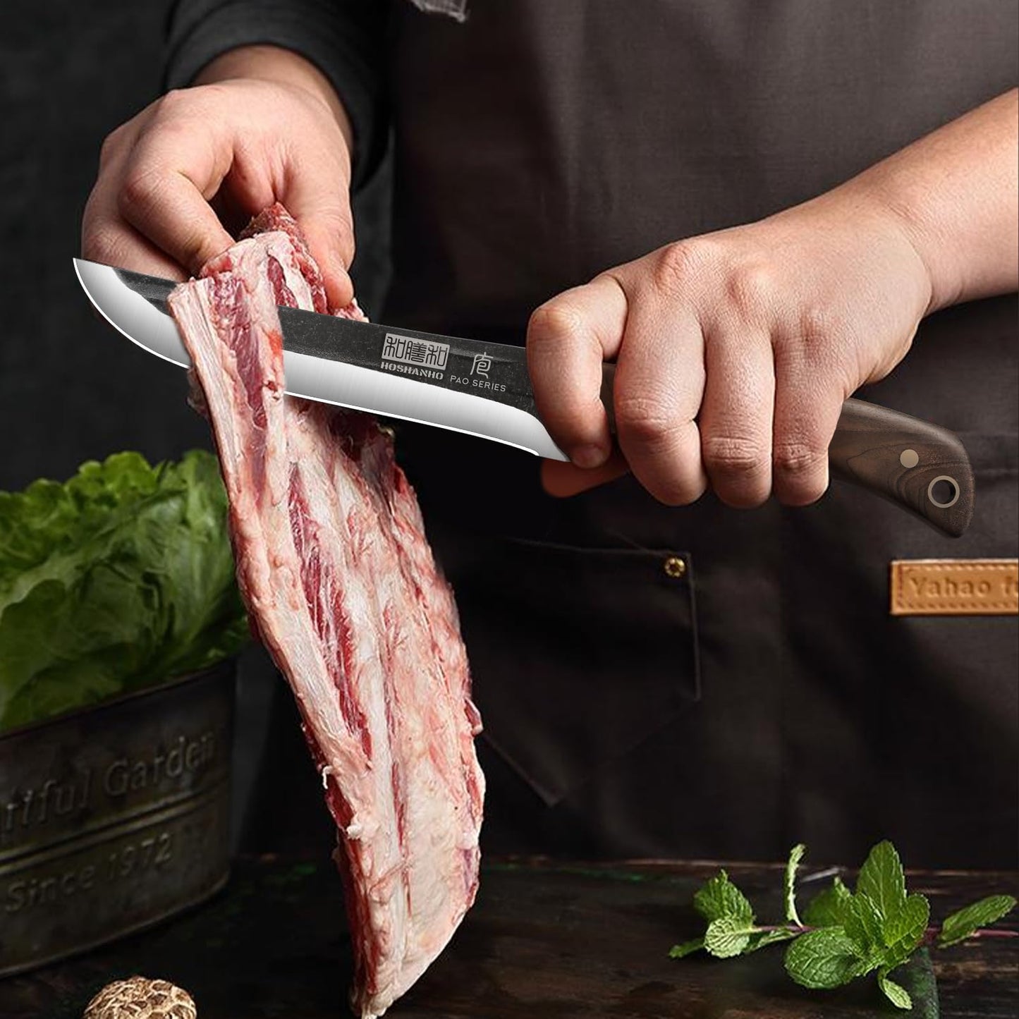 HOSHANHO Butcher Knife Set, Hand Forged Butcher Chef Knife Set with Roll Bag, Sharp Meat Cleaver Knife & Bone Chopper Knives & Fillet Knives for Home & Camping & BBQ Gift with Men