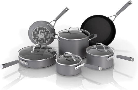 Ninja NeverStick Professional Hard-Anodized 10 Piece Pots & Pans Set, Nonstick Cookware Set, Durable, Oven Safe to 500°F, Slate Grey, C39500