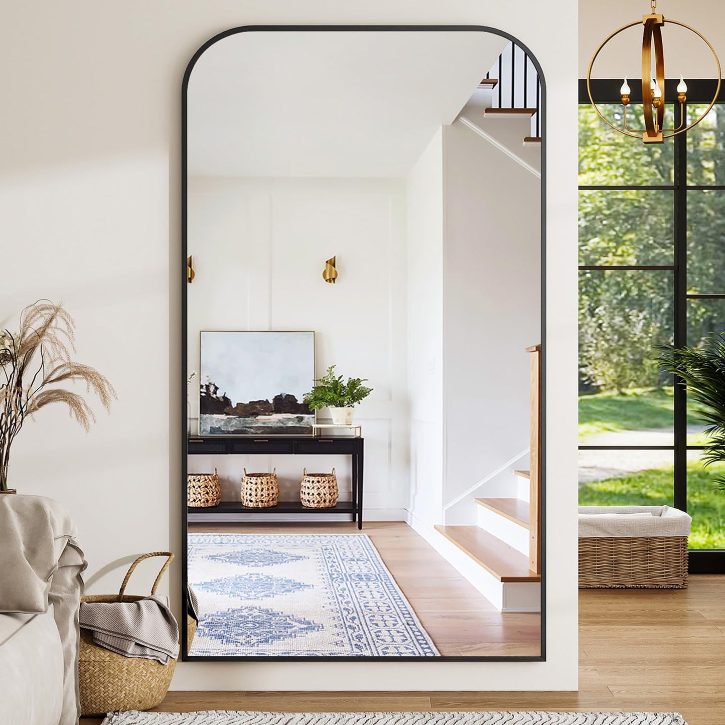 Riskioir Full Length Mirror 81"x41" Arched Floor Standing Large Mirrors Full Body Mirror with Stand - with Aluminum Frame for Bedroom Living Room, Black