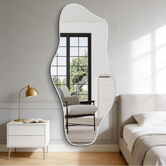 DAOYIJIAJU Large Irregular Mirror, 67"x31" Silver Asymmetrical Frameless Mirror Full Length, Organic Tempered Glass Mirrors for Living Room Bedroom Hallway Entryway, Horizontal or Vertical Hanging