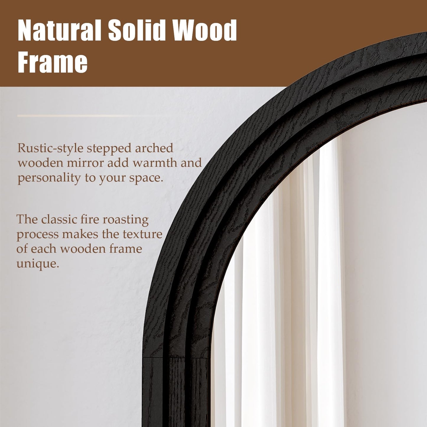 WISSMIELS 30"x71" Full Length Mirror Solid Wood Frame, Arched Floor Mirror Full Length with Stand, Room Decor Big Full Body Mirror with HD Tempered Glass for Bedroom, Living Room, Black