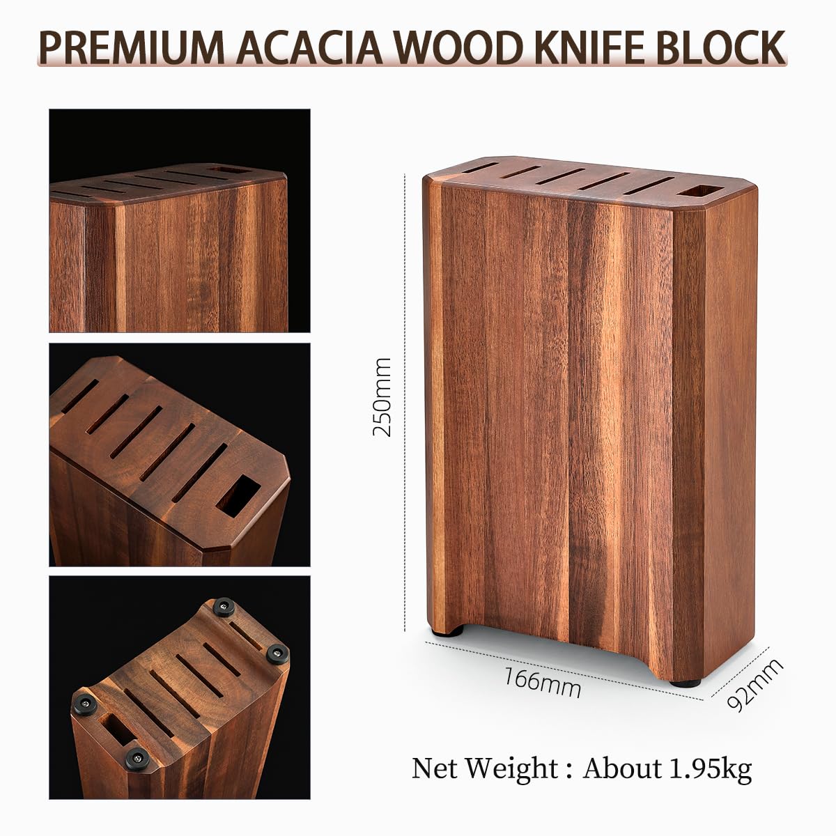 HEZHEN Knife Block Set, 7 Piece Chef Knife Set with Block&Siccor, 3 Layers Clad Steel Kitchen Knife, Kitchen Scissors Acacia Wood Knife Block, Room-saving, Gift Ready Set