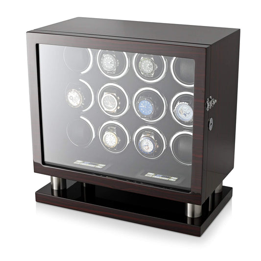 12 Watch Winder for Automatic Watches with LED Light and LCD Touchscreen Control (White)