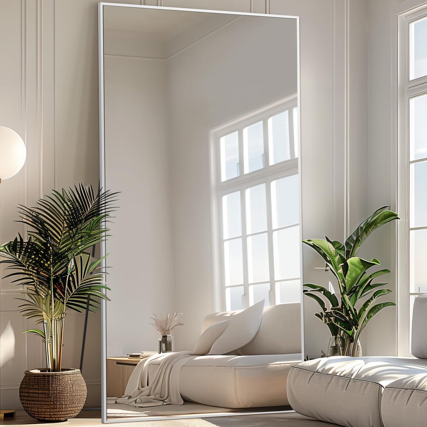 MELOMOIR 81"x41" Oversized Floor Mirror, Free Standing Leaning or Hanging, Suitable for Bedroom Living Room Home Gym Cloakroom, Thin Aluminum Frame, Tempered Glass, Silver