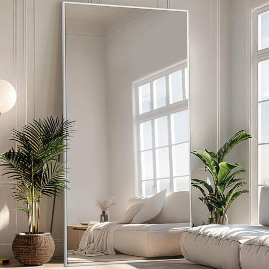 MELOMOIR 81"x41" Oversized Floor Mirror, Free Standing Leaning or Hanging, Suitable for Bedroom Living Room Home Gym Cloakroom, Thin Aluminum Frame, Tempered Glass, Silver