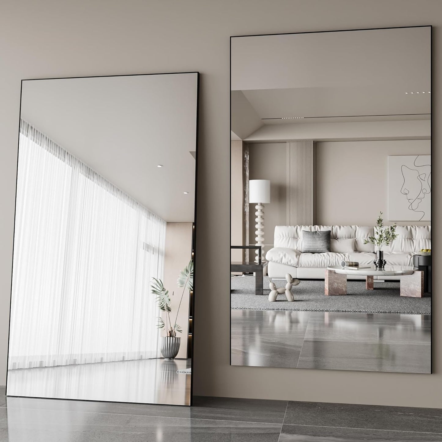 Fitcleer Glassless Full Length Floor Mirror 71”×39”, Shatterproof Large Leaning or Wall Mounted Mirror for Bedroom, Living Room, or Home Gym, Ultra-Light Black Frame
