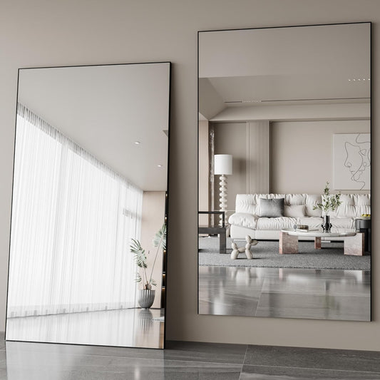 Fitcleer Glassless Full Length Floor Mirror 71”×39”, Shatterproof Large Leaning or Wall Mounted Mirror for Bedroom, Living Room, or Home Gym, Ultra-Light Black Frame