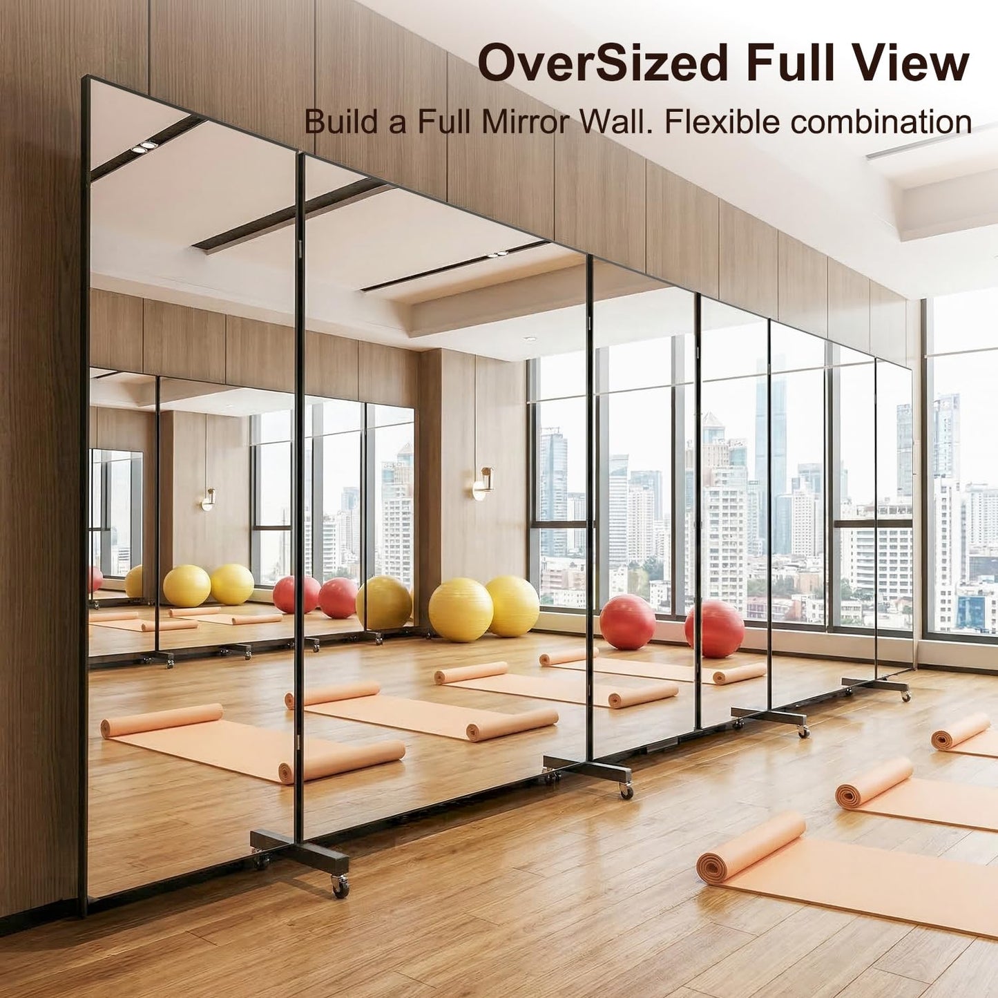 HDmuxel Full Length Mirror with 360° Wheels, 63" x 71" Foldable Floor Mirror with Nano-Tech Shatterproof Film - Ultra-Large Mobile Mirror for Home Gym, Dance Studio & Commercial Spaces (Black)