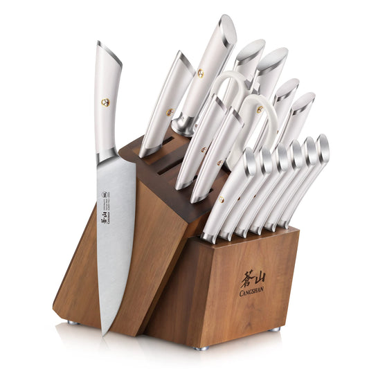 Cangshan ELBERT Series German Steel Forged Knife Block Sets (17-Piece, White)