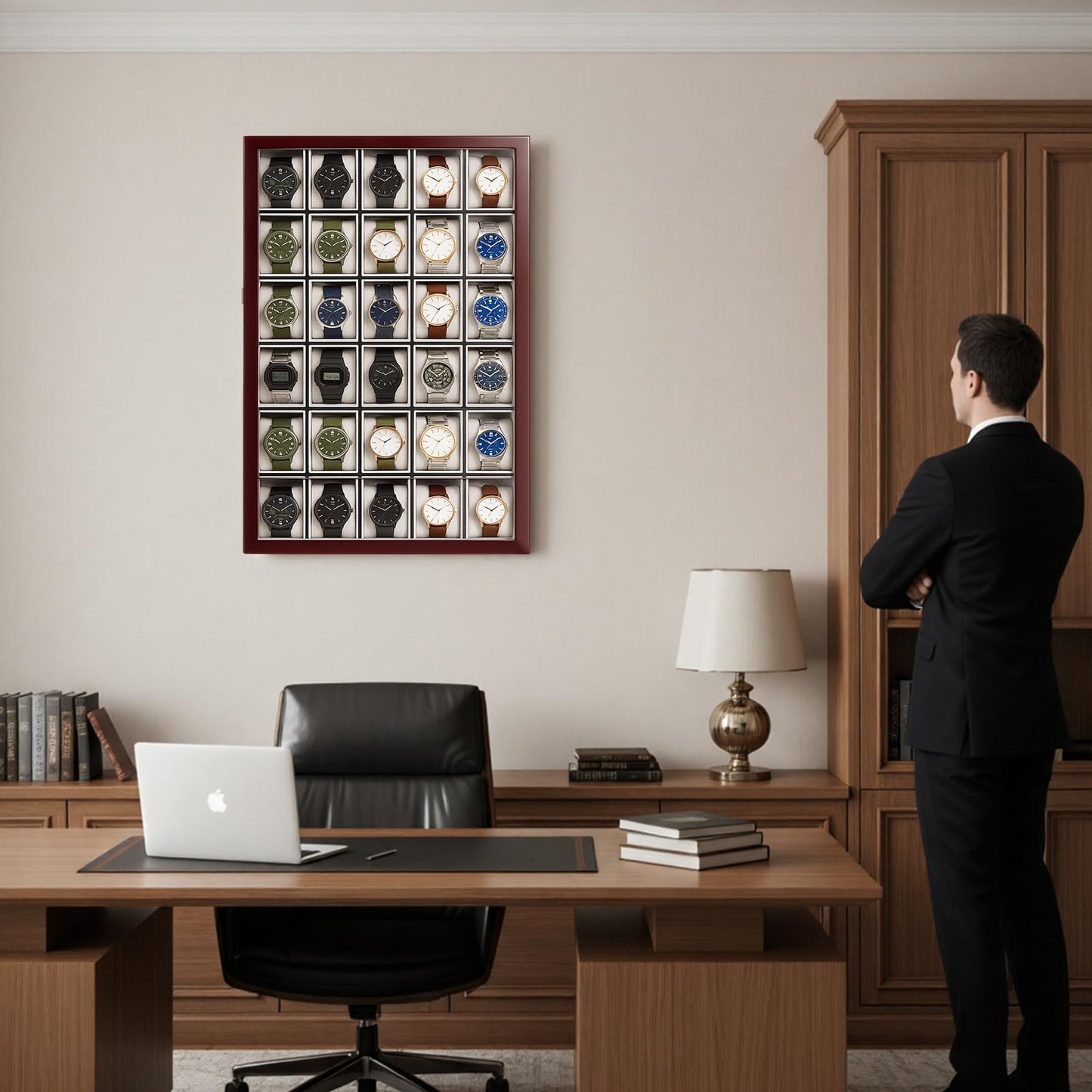 30 Piece Watch Display Case Watch Cabinets Cases Wall Mounted Shadow Box UV Protection Display Boxes with Acrylic Transparent Door Holder for Oversized Watches Collector Memorabilia Gift