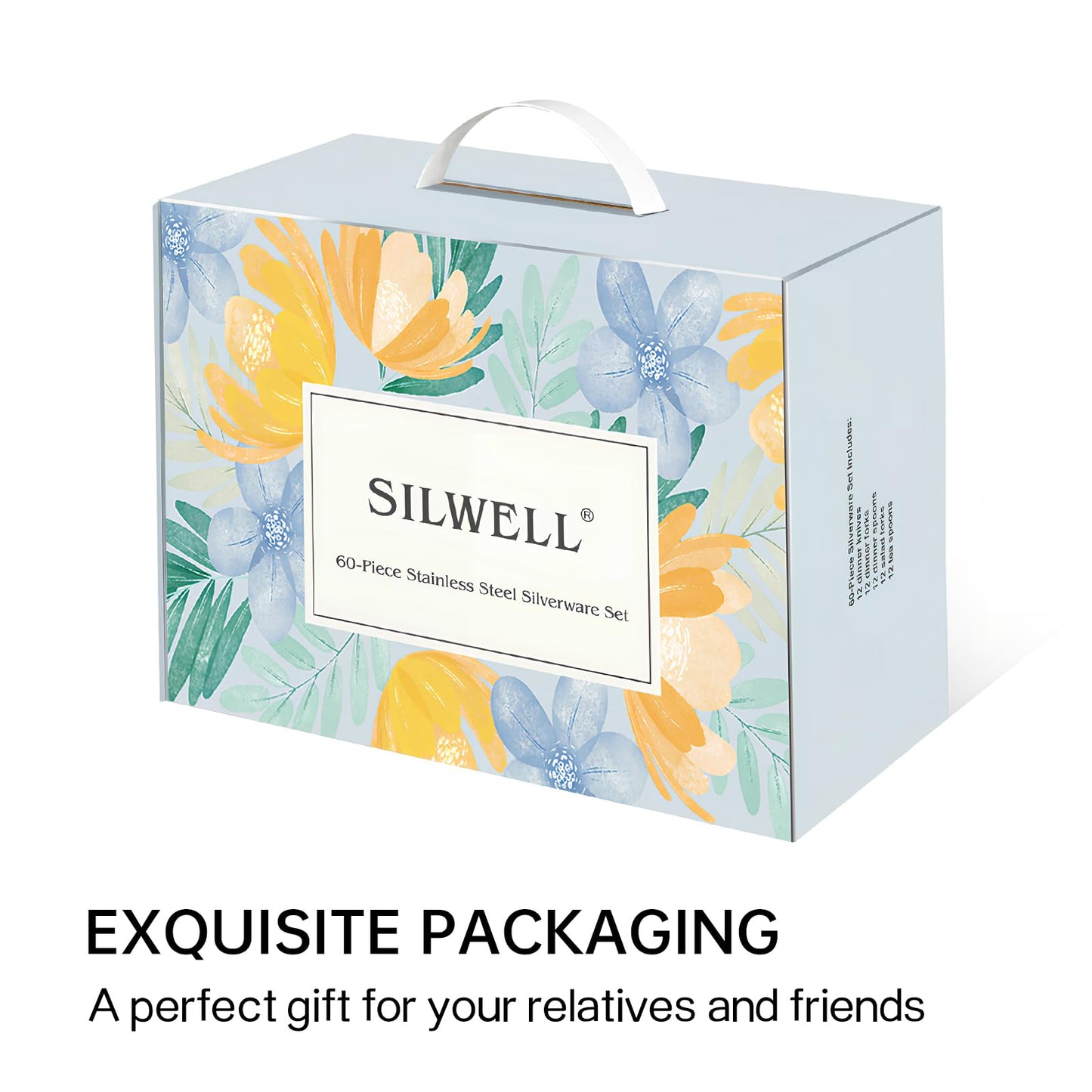 SILWELL Silverware 60-Piece Stainless Steel Mirror Polishing Gold Flatware Set Bamboo Pattern Cutlery Set Service for 12