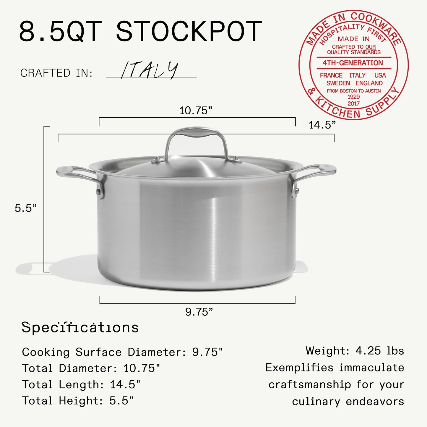 Made In Cookware | 7-Piece Ceramic Non Stick Pot and Pan Set (Stainless Handle) | 5-Ply Stainless Clad | Professional Cookware | Crafted in Italy | Induction Compatible