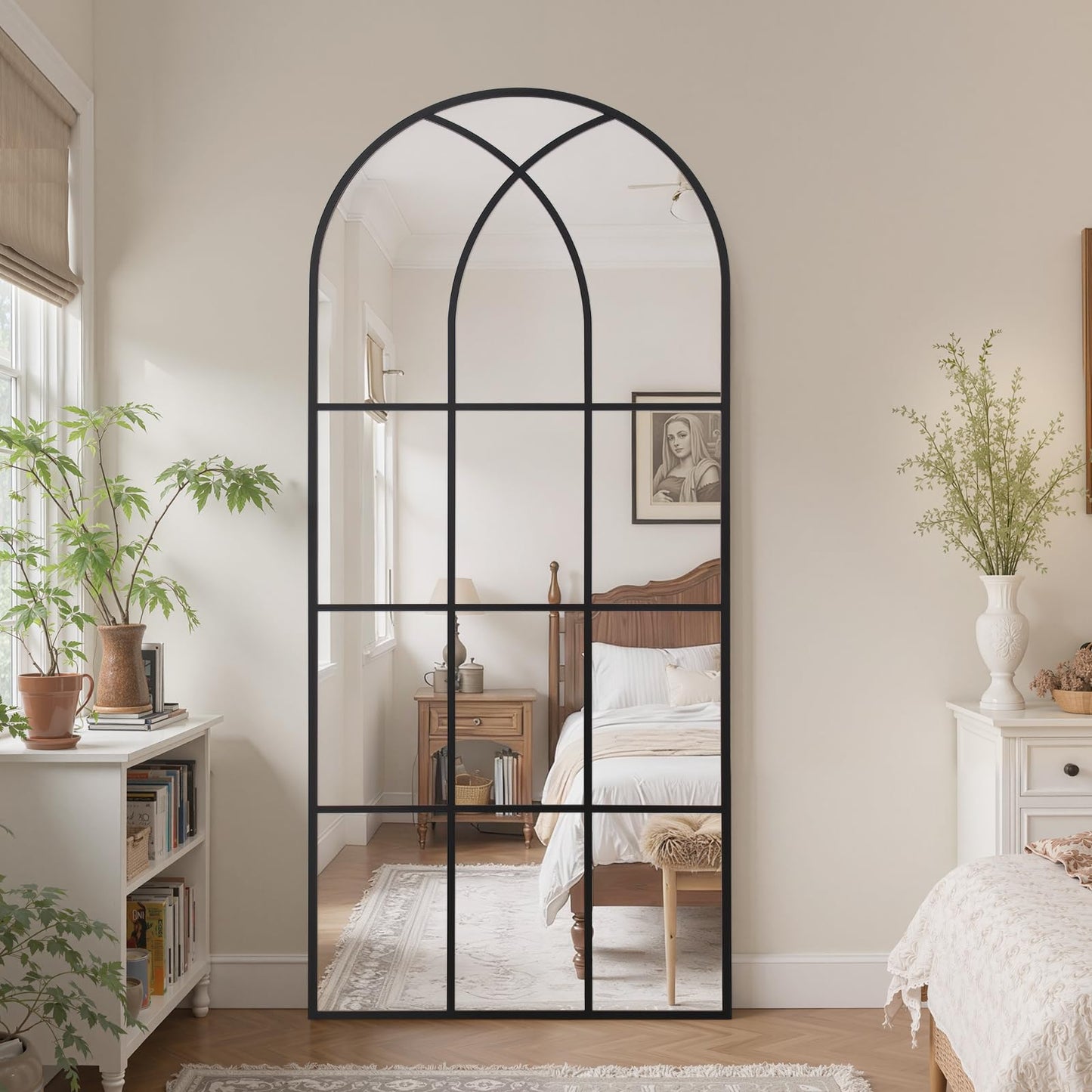 Arched Window pane Full Length Mirror 30"x71", Full Body Standing Mirror, Window Shaped Farmhouse Style with Aluminum Frame, Decor Wall Mirrors for Living Room, Courtyard, Bedroom, Entryway, Black