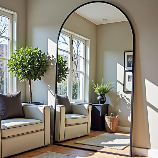 OGCAU Floor Full Length Mirror, 81"x41" Arched-Top Hanging, Leaning or Standing Mirror, Full Body Wall Mounted with Aluminum Frame for Living Room, Bedroom (Black)