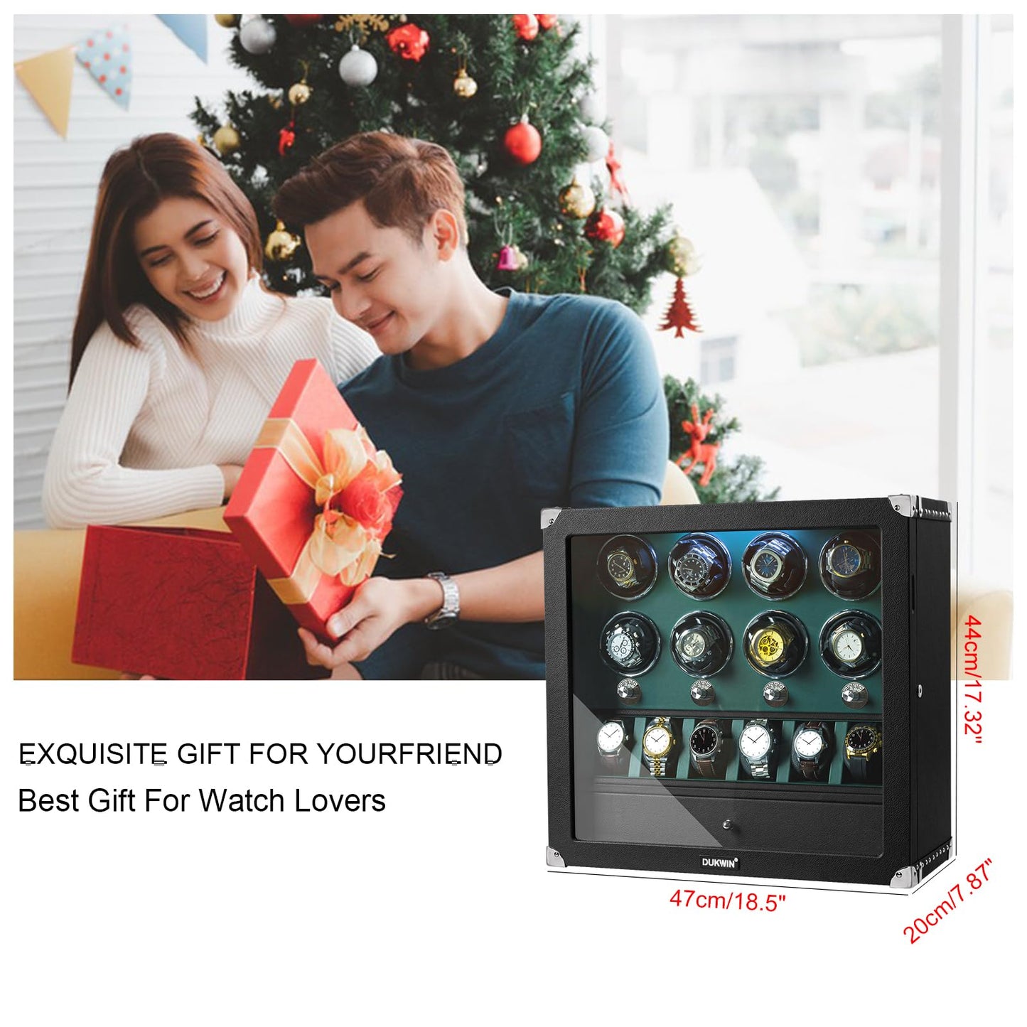 DUKWIN Watch Winder for 6 Automatic Watches,Lockable Watch Winders with Watch and Jewelry Storages, Super Quiet Mabuchi Motor with High-Gloss Piano Lacquer Finish,Built-in Illumination-White