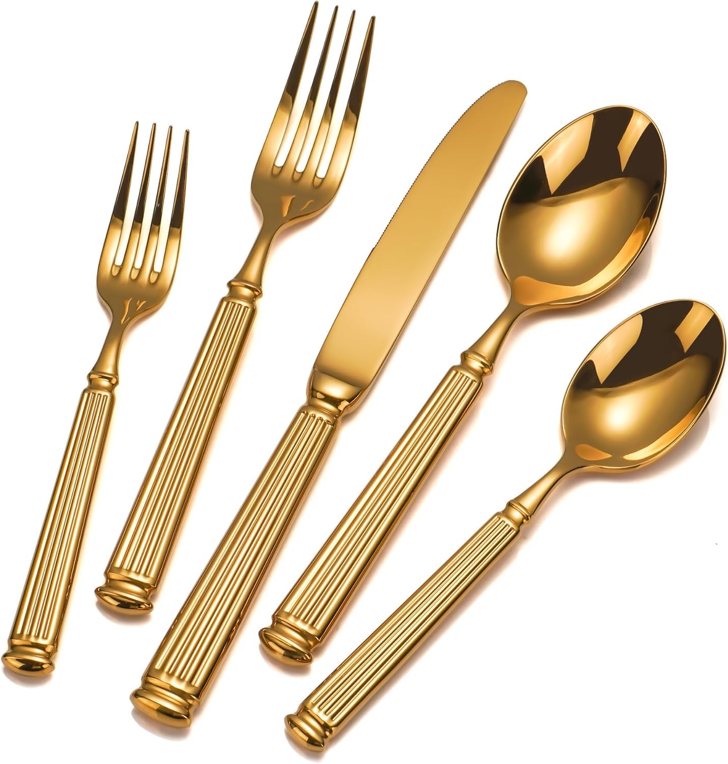 40-Piece Heavy Duty Gold Silverware Set for 8, 18/10 Stainless Steel Flatware, Extra Thick Heavy Flatware Set, Perfect for Weddings Gifts