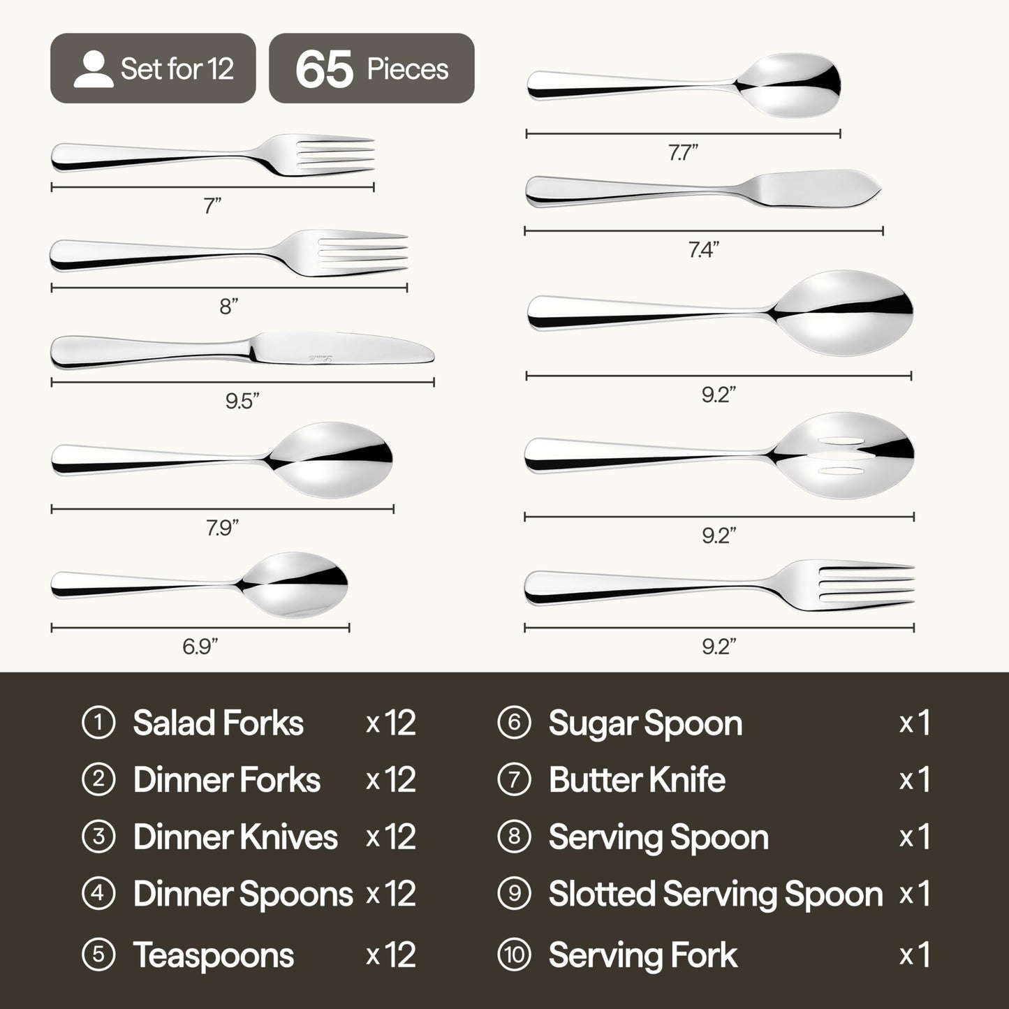 Luciella Tropea Flatware Set for 12, 65-Piece Premium 18/10 Stainless Steel Silverware Set with Serving Utensils, Modern Mirror Finish, Rust Resistant, Dishwasher Safe, House Warming Gifts New Home