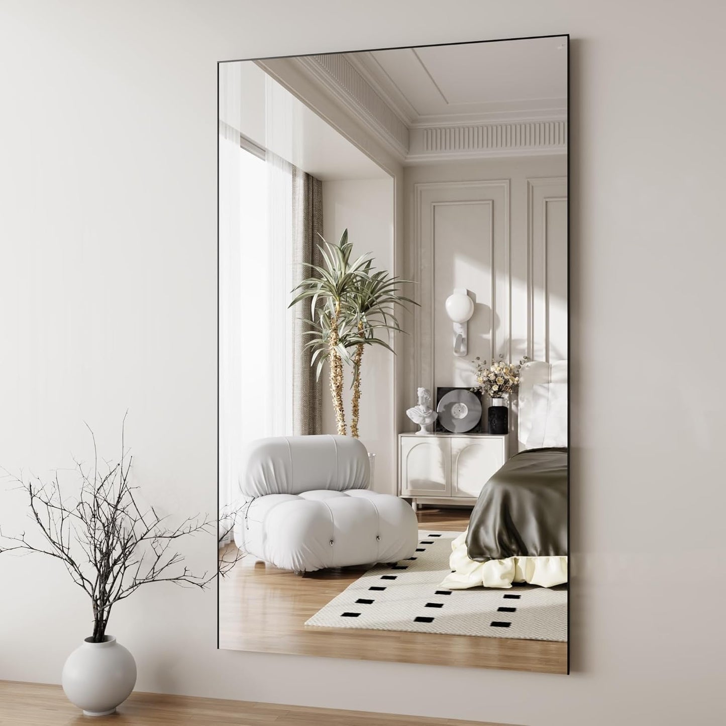 Fitcleer Glassless Full Length Floor Mirror 71”×39”, Shatterproof Large Leaning or Wall Mounted Mirror for Bedroom, Living Room, or Home Gym, Ultra-Light Black Frame
