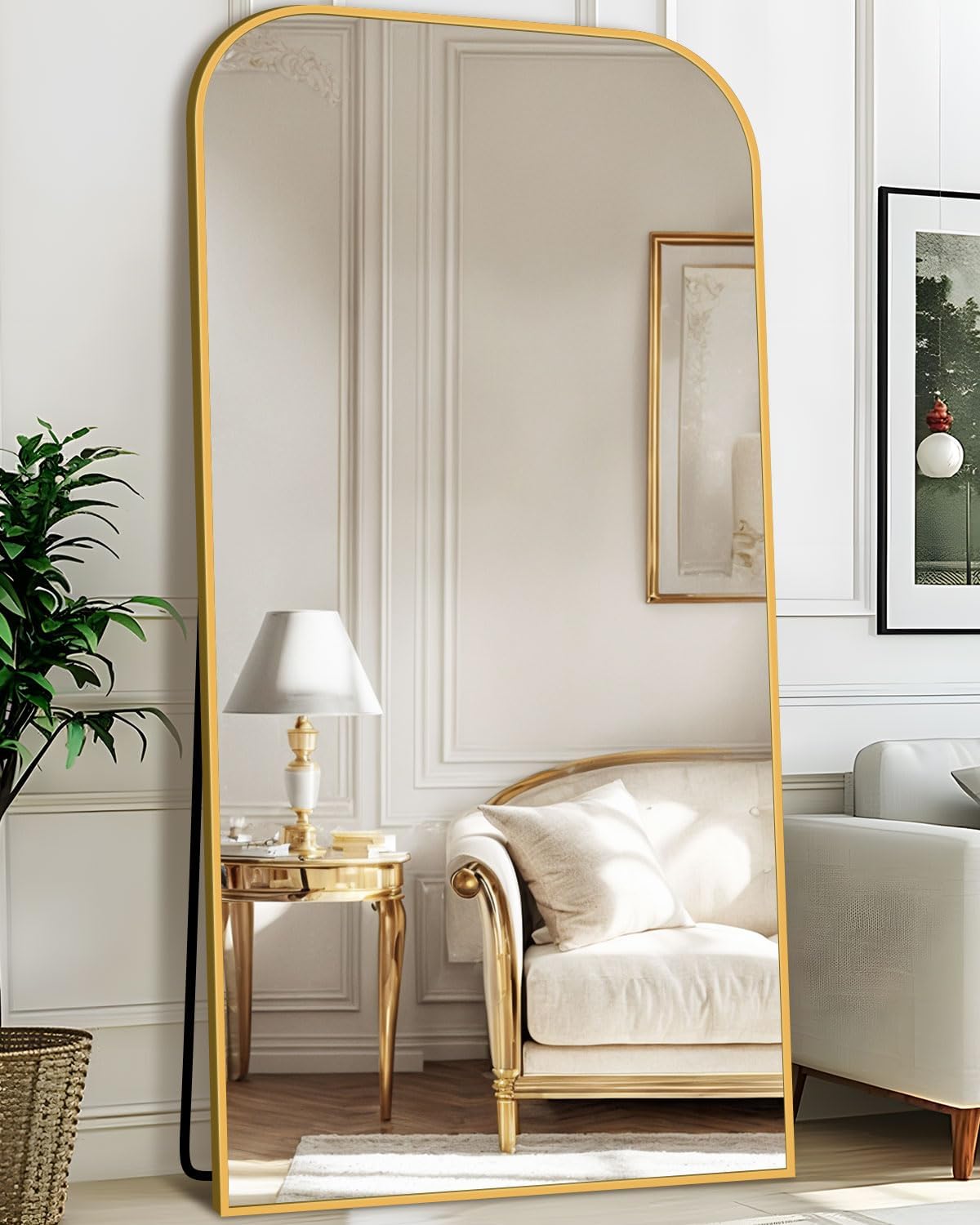 Antok Full Length Mirror, 81"x41" Floor Mirror Freestanding, Arched Floor Standing Large Full Body Mirror with Stand for Bedroom, Hanging Mounted for Living Room, Gold