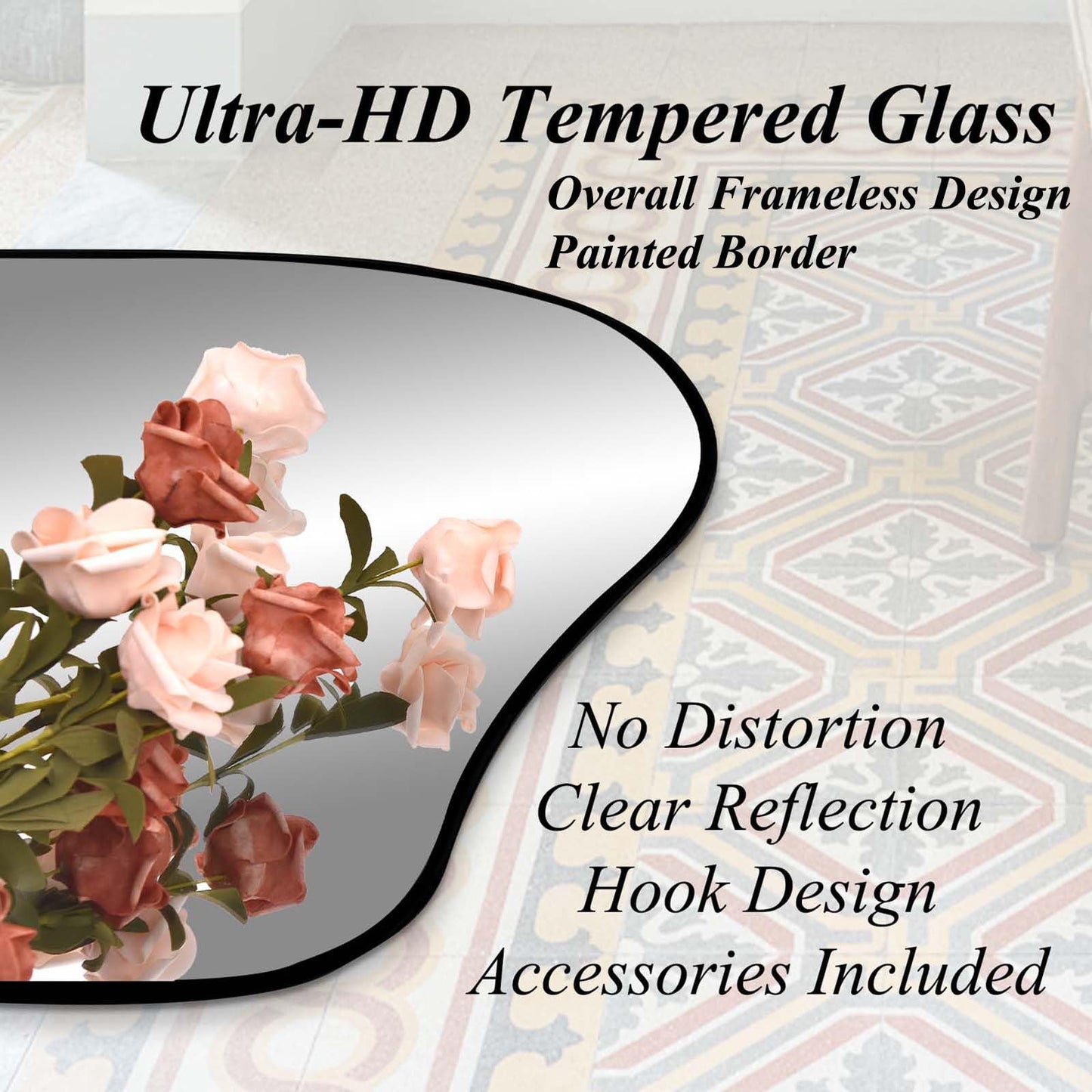 DAOYIJIAJU Irregular Mirror Full Length, 67"x31" Asymmetrical Tempered Glass Mirrors, Modern Large Organic Frameless Mirrors for Living Room Bedroom Hallway Entryway, Horizontal or Vertical Hanging