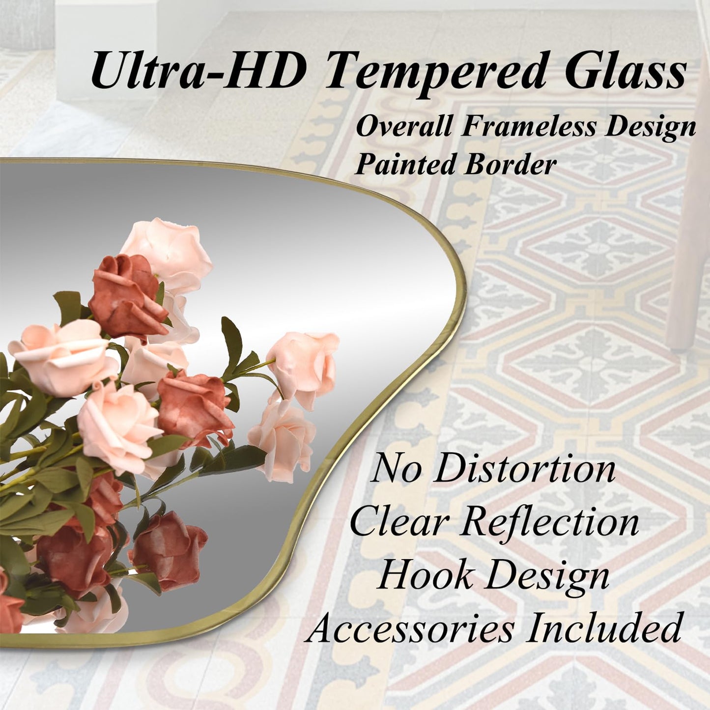 DAOYIJIAJU Irregular Mirror Full Length, 67"x31" Large Asymmetrical Tempered Glass Mirror, Gold Organic Frameless Wall Mirrors for Living Room Bedroom Hallway Entryway, Horizontal or Vertical Hanging