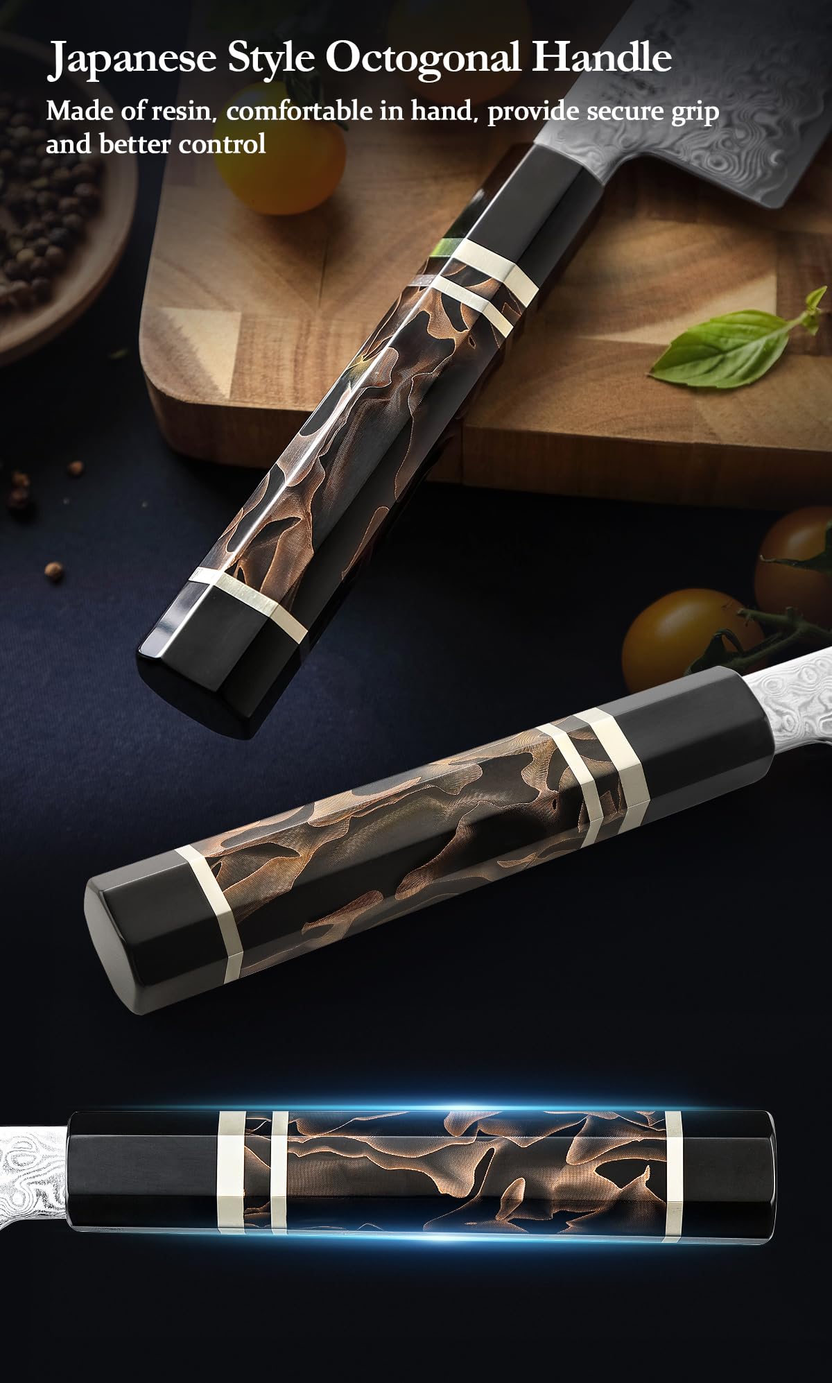 HEZHEN Kiritsuke Knife, 8.5 Inches, 49 Layers Damascus ZDP-189 Steel Japanese Chef Knife, Ultra Sharp Blade, Lightweight Handle, Acacia Wood Box Packing