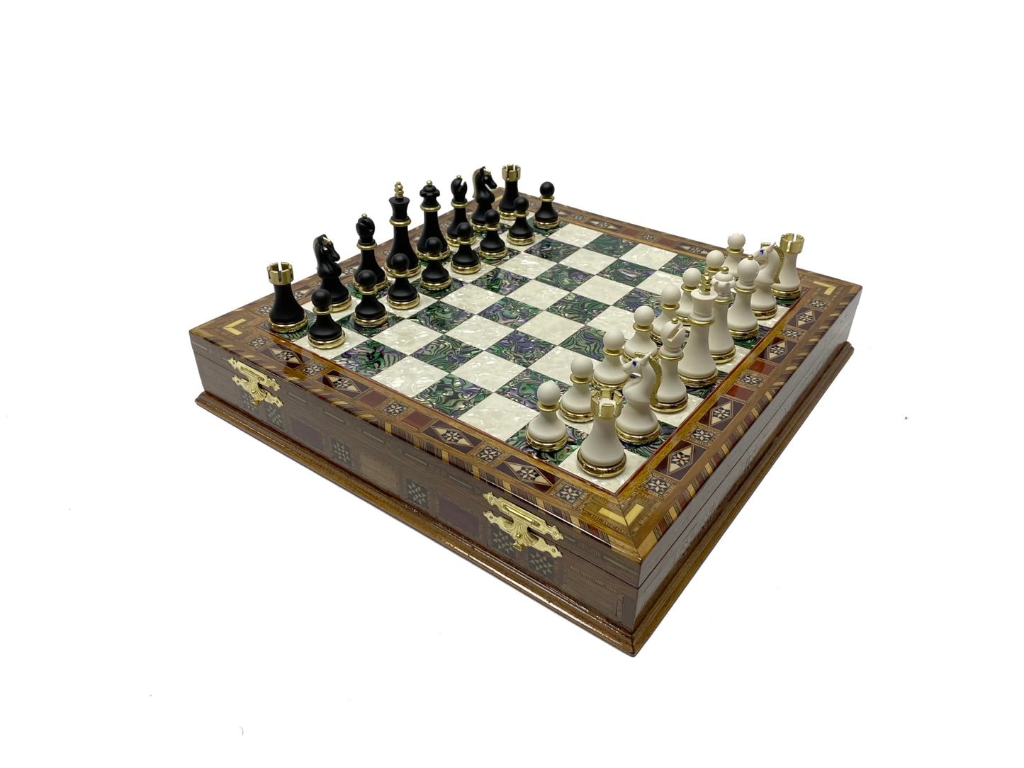 Antochia Crafts 16.5 Inches Large Chess Set - Luxury Chess Pieces with 2 Extra Queens and Wooden Chess Board with Mosaic Details (Green)