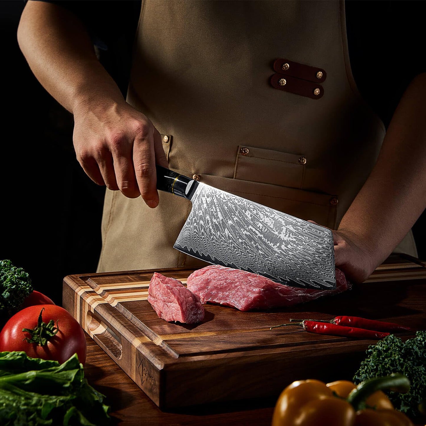 SENKEN 15-Piece Damascus Knife Block Set - Black Tsunami Collection - Japanese Chef Knife Set with 67-Layer Japanese VG10 Steel Blades (15-Piece Knife Block Set)