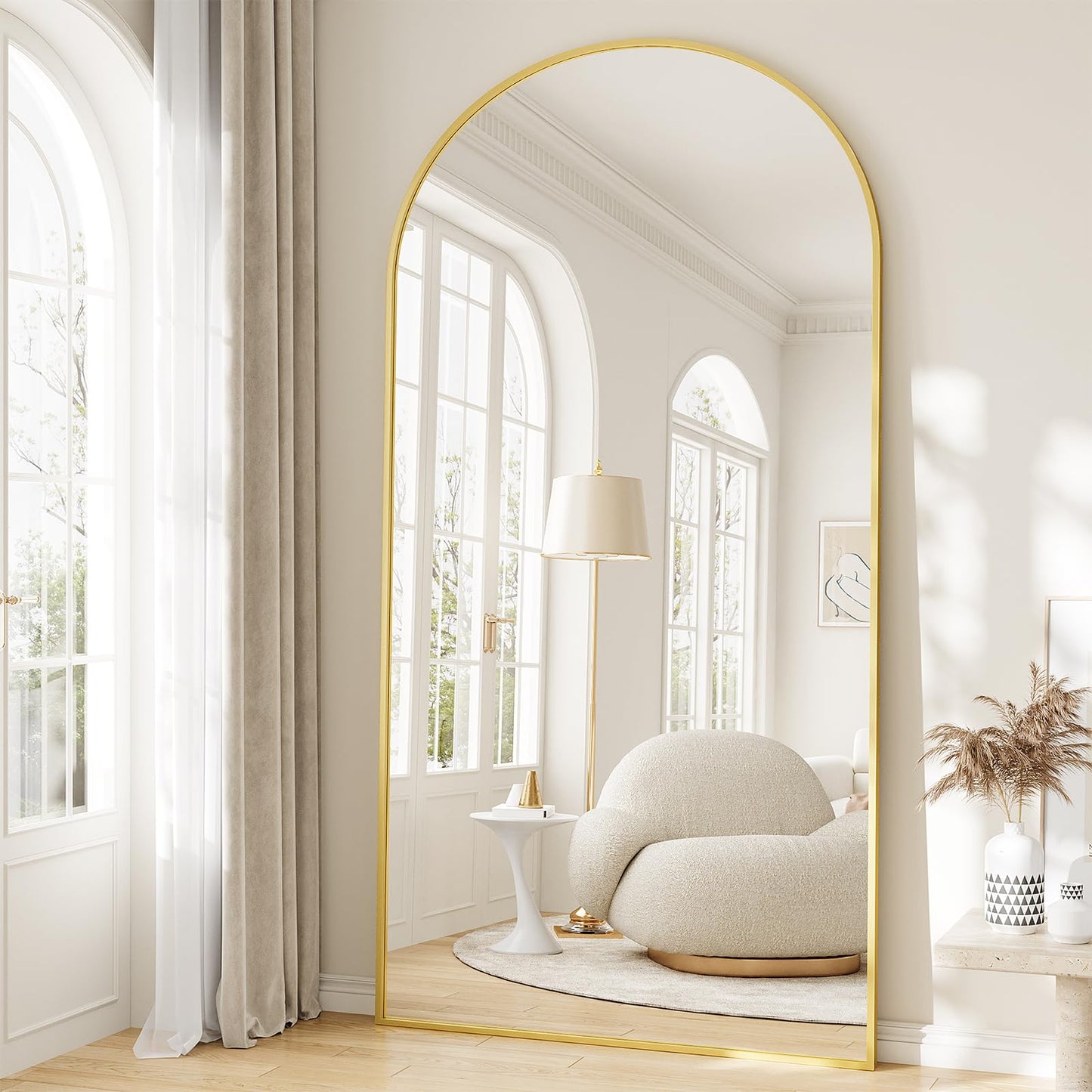 WISSMIELS Large Full Length Mirror, 36"x80" Arched Floor Mirror Full Length with Stand, Room Decor Big Full Body Mirror with HD Tempered Glass Aluminum Frame for Bedroom Living Room, Gold