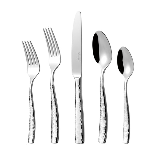 Luciella Ponza Flatware Set for 8, 45-Piece Stainless Steel Silverware Set with Serving Utensils, Timeless Hammered Design, Rust-Resistant, Mirror Polished & Dishwasher Safe, Mothers Day Gifts