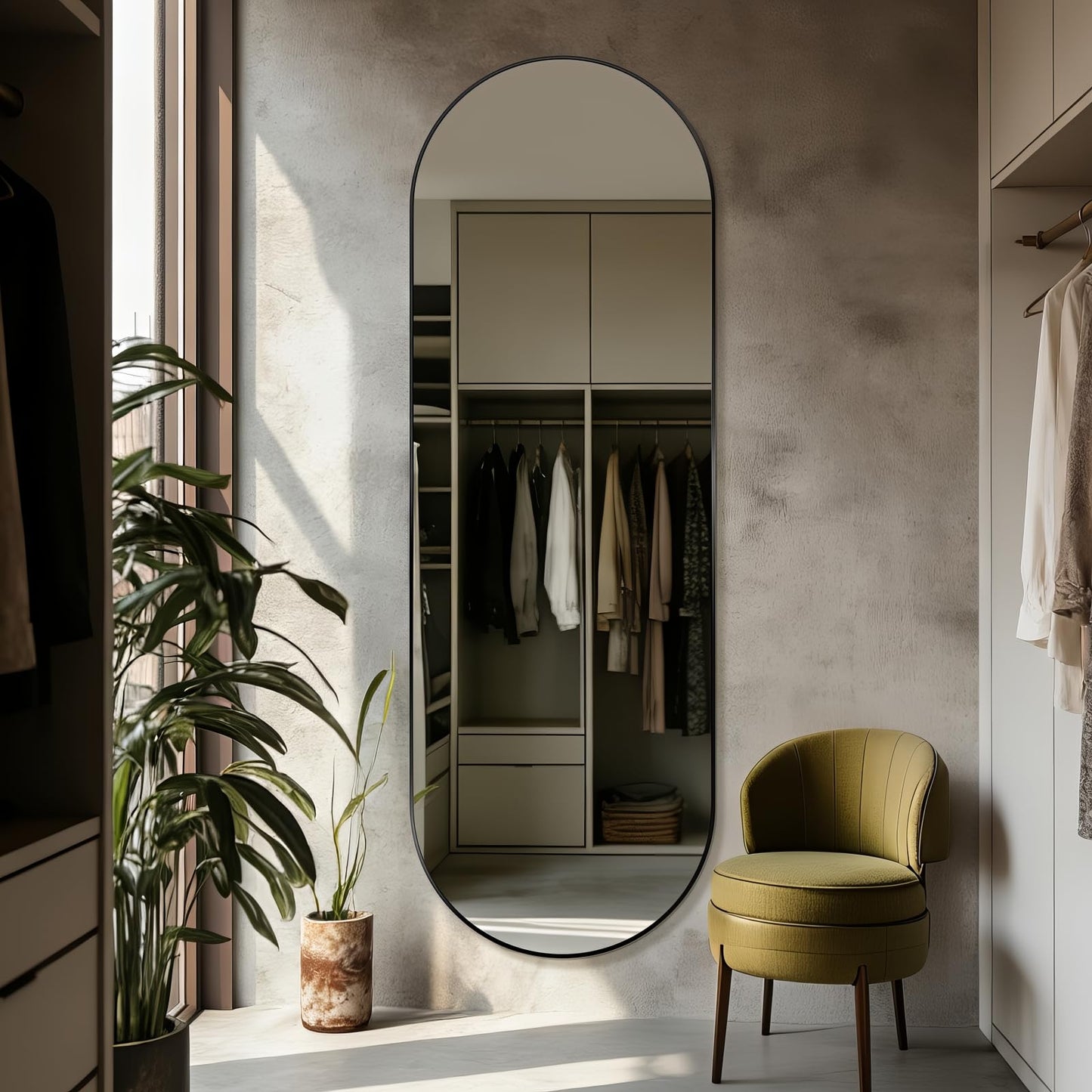 TheiaMo Oval Full Length Mirror, 71"×24" Wall-Mounted Floor Mirror with Metal Frame, Ultra-Clear Explosion-Proof Dressing Mirror, Simple and Classic Deco for Cloakroom/Bedroom/Living Room, Black