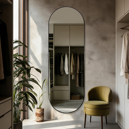TheiaMo Oval Full Length Mirror, 71"×24" Wall-Mounted Floor Mirror with Metal Frame, Ultra-Clear Explosion-Proof Dressing Mirror, Simple and Classic Deco for Cloakroom/Bedroom/Living Room, Black