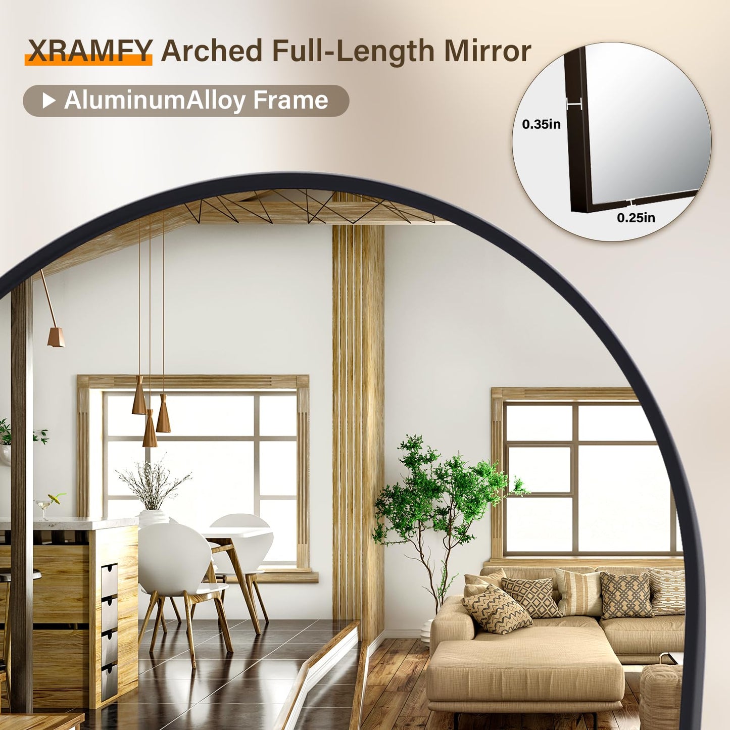 XRAMFY 86"x40" Arched Full Length Mirror Floor Mirrors with Aluminum Alloy Frame Free-Standing Wall Mounted Floor Mirrors or Large Dressing Mirror, Black Mirror Full Length
