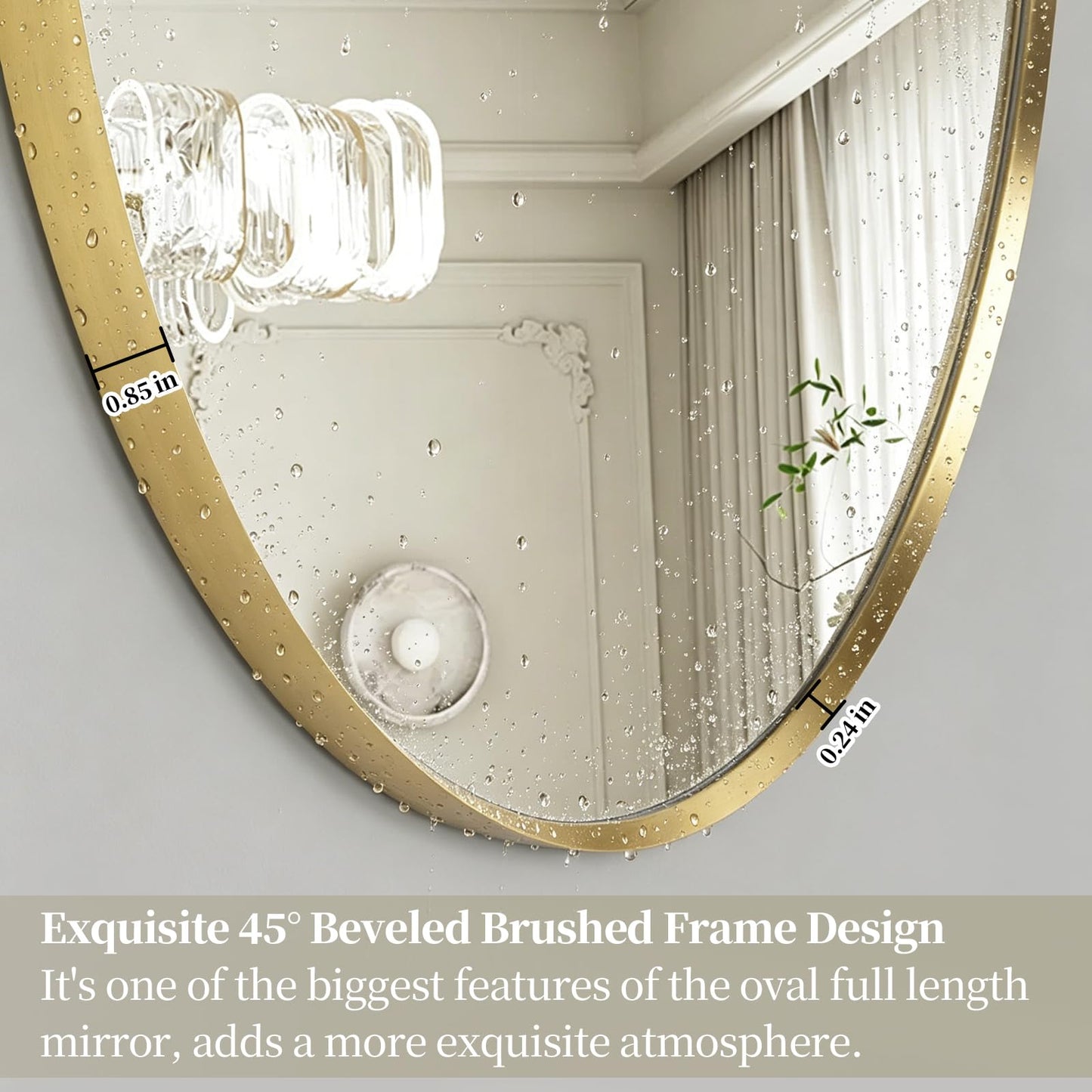 TheiaMo Oval Full Length Mirror, 71"×24" Wall-Mounted Mirror with Gold Frame in Shiny Gold, Ultra-Clear Explosion-Proof Dressing Mirror, Simple & Classic Deco for Cloakroom/Bedroom/Living Room
