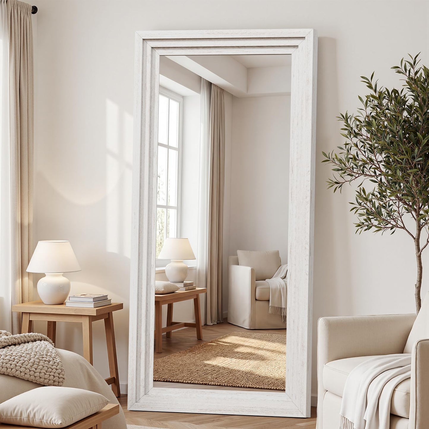 WISSMIELS Full Length Mirror 71"x30", Large Solid Wood Frame Floor Mirror, Leaning Floor Mirror, Stable Frame, Shatterproof Glass, Modern Classic Style for Bedroom, Living Room, Entryway