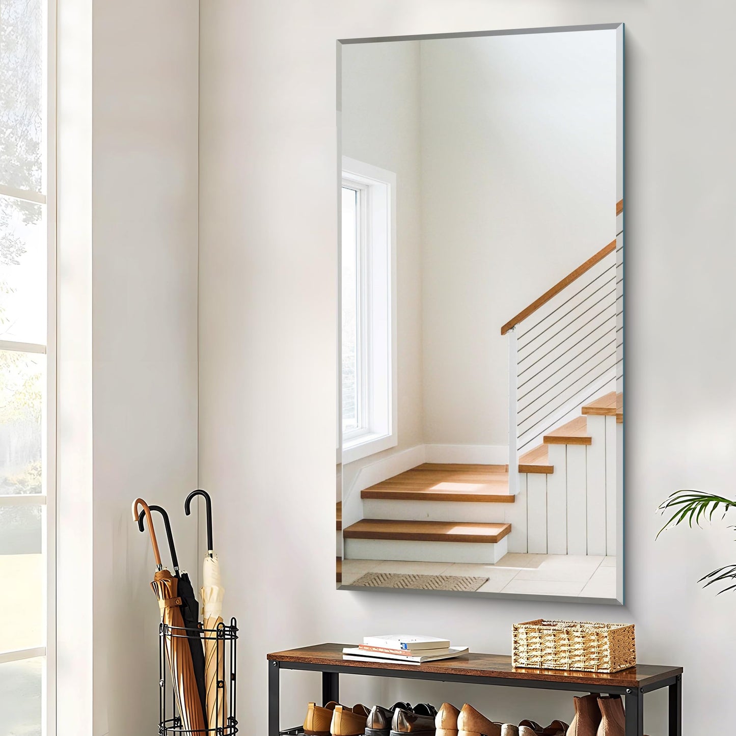 CILIBER Beveled Mirror, 30x60 Large Frameless Bathroom Mirrors for Wall, 3mm Tempered Glass Rectangle Vanity Mirror with Beveled Edge, Crystal-Clear, Hangs Horizontally or Vertically