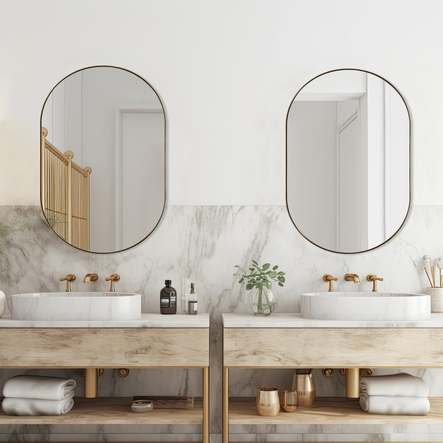 ANDY STAR 26x38 Inch Gold Oval Mirror, Oval Brass Mirror Pill Shaped Stainless Steel 1’’ Deep Metal Frame Wall Mounted Vertically & Horizontally Ideal for Limited Space