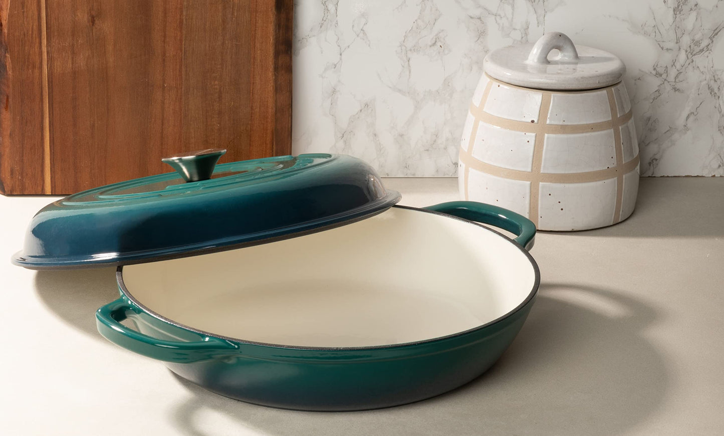 Larder & Vine 6-Piece Enameled Cast Iron Pan Cookware Sets, Includes 8 Quart and 5.7 Quart Dutch Oven with Lids, Braiser/Crock Pot with Lid (Bondi)