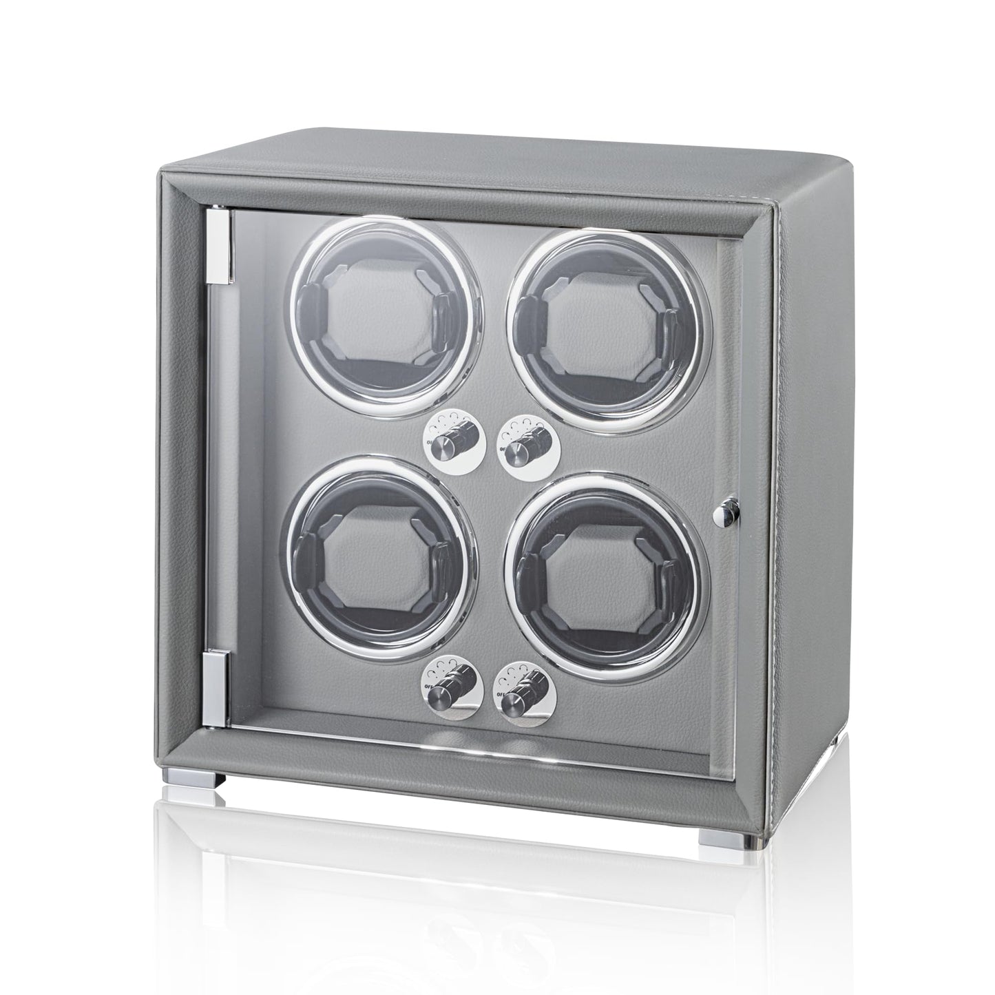 KOHUDIS Watch Winder for 2/4/6/9 Automatic Watches, high-end Leather Making, Super Quiet Mabuchi Motor, Two Power Modes, Built-in led Lights (Gray, 4 Slots)