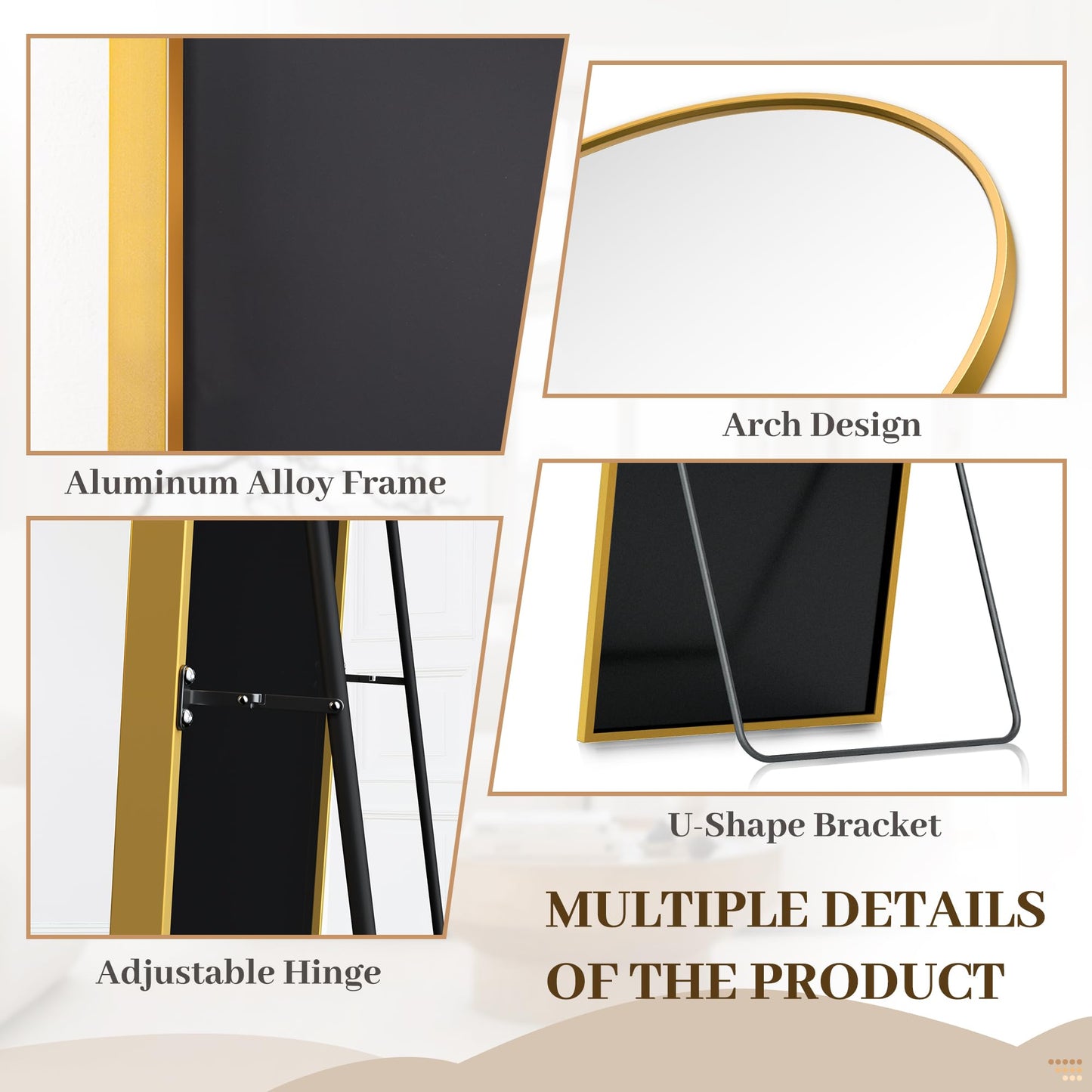 Suidia Arched Oversized Full Length Mirror Floor 82"x44" - Large Freestanding Full Body Mirror with Aluminum Alloy Frame, Tempered Glass, Gold, Leaning/Wall Mounted for Bedroom, Living Room, Entrance
