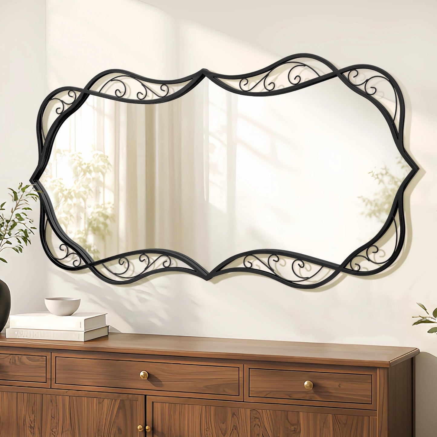 Besdomus Large Bathroom Black Mirror: 30"x60" Scalloped Modern Long Full Length Vanity Wall Mirror - Farmhouse Decorative Vertical or Horizontal Hanging for Living Room/Bathroom/Hallway/Bedroom