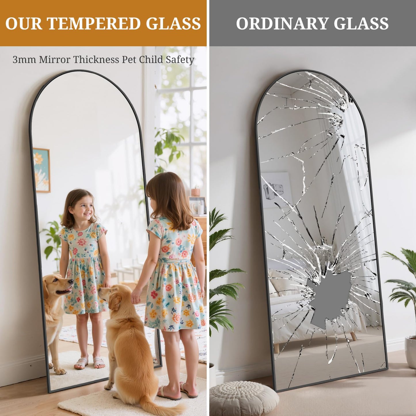 Full Length Mirror 71"x26" Full Body Mirror Arched Free Standing Wall Mounted Leaning Floor Mirrors with Stand Aluminum Alloy Frame for Bedroom Cloakroom, Black
